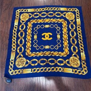 Chanel like Navy and Gold Accent Scarf